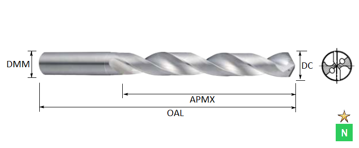 10.6mm 8xD ALU-XP Carbide Through Coolant Drill